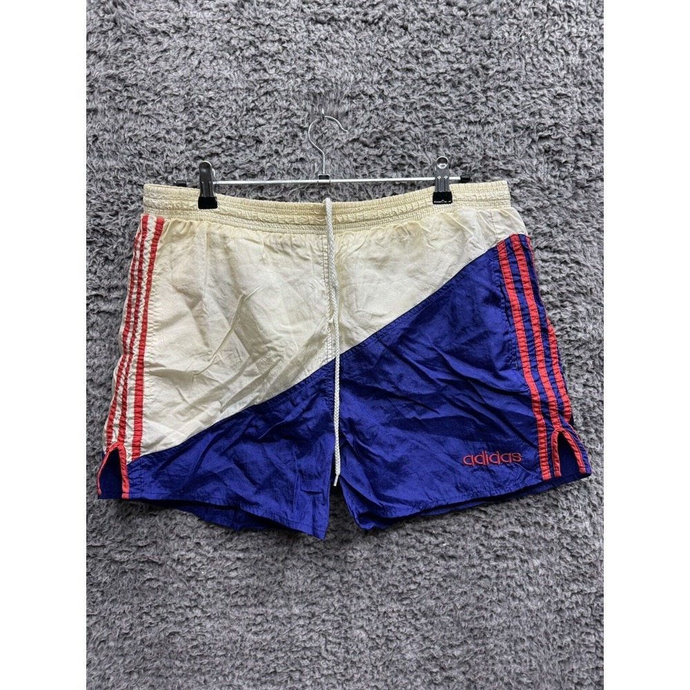 Vintage 80's 90's ADIDAS NYLON TRACK & FIELD RED BLUE WHITE RUNNING SHORTS USA M